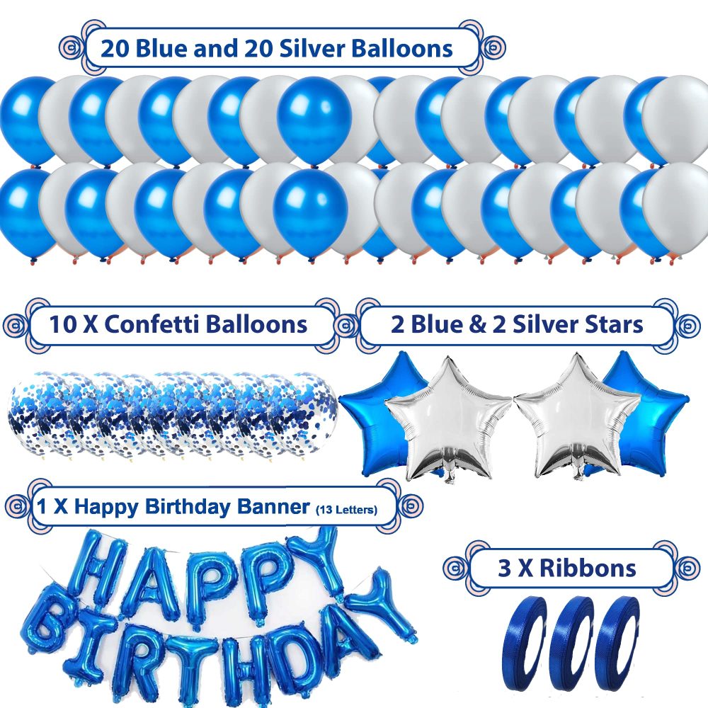 Areebz 82pc Blue Birthday Party Decorations Happy Birthday decoration banner Latex Confetti Star Heart foil Balloons tassel curtain tablecloth for Boys Man - Image 5
