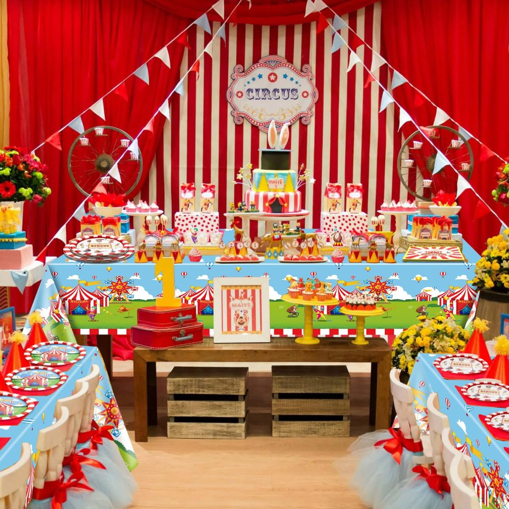 Carnival Party Supplies for 20 Decorations, Circus Tableware Set includes Carnival Paper Plates, Napkins, Welcome to Circus Tablecloth for Circus Carnival Party Decorations, Kids Birthday Party - Image 2