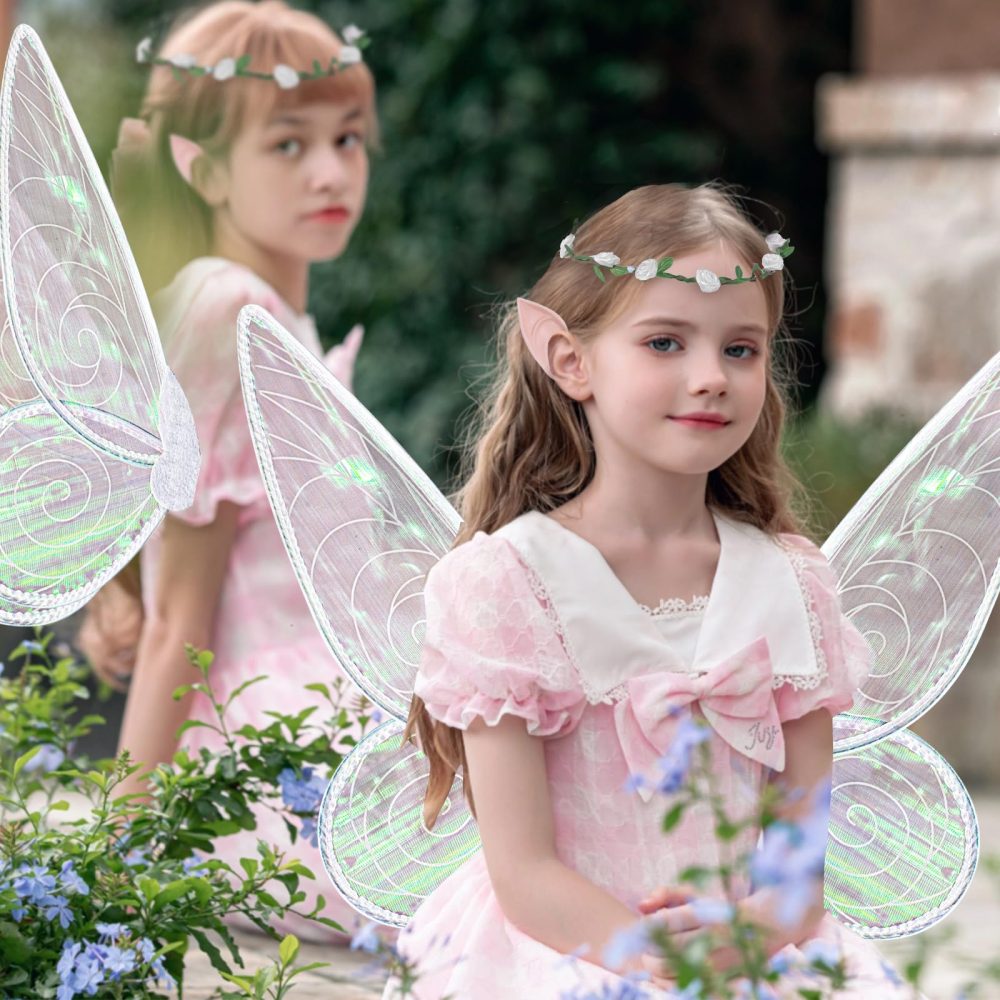 Fairy Wings for Girls Women,Butterfly Wings for Adults, Halloween Costume Angel Wings with Headband Elf Ears Dress Up Cosplay Party (White) - Image 7