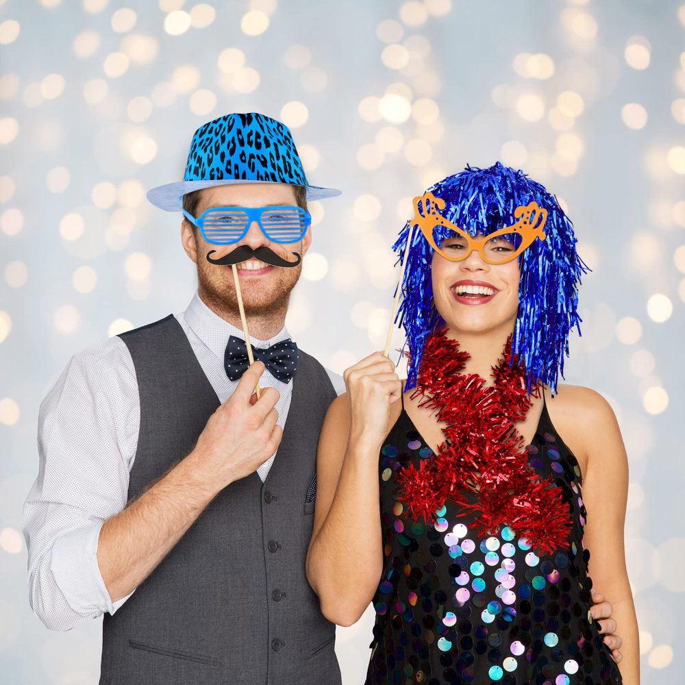 Aodaer 108 Pieces Neon Bright Party Set Neon Party Hats Kit Include Neon Gangster Hats Metallic Foil Tinsel Wigs Shutter Eyeglasses Colorful Boa Party Photo Booth Props Neon Party Supplies for Adult - Image 3