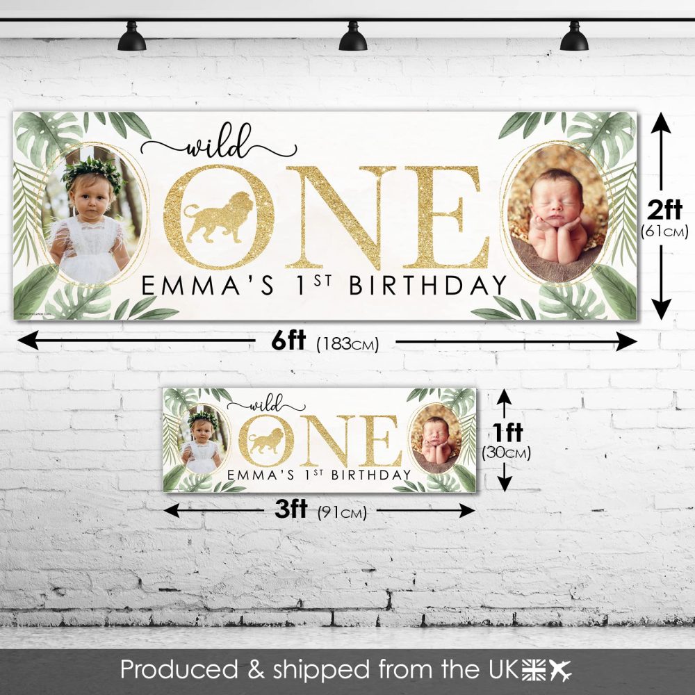 Small Banner 2 x 3ft | Personalised 1st Happy Birthday Photo Banner | 1st Birthday Decorations for Girls | First Birthday Decorations Girl | 1st Birthday Banner Girl | Botanical Leaf - Image 3