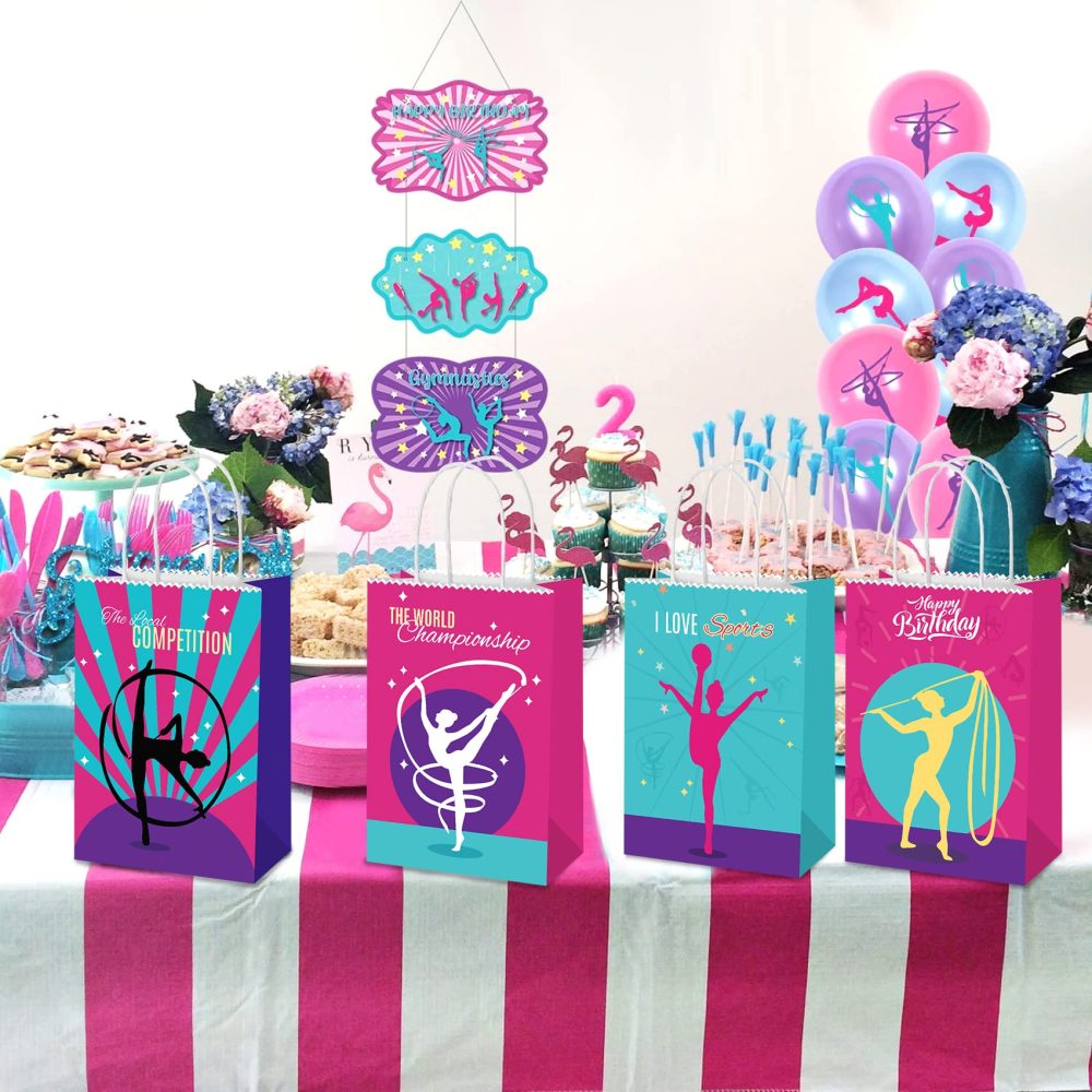 16 PCS Gymnastics Party Bags With Handles Gymnastics Birthday Party Supplies Gymnastics Party Favors Gymnastics Gifts For Girls Boys Teens Gymnasts Coach Gymnastics Party Decorations - Image 3