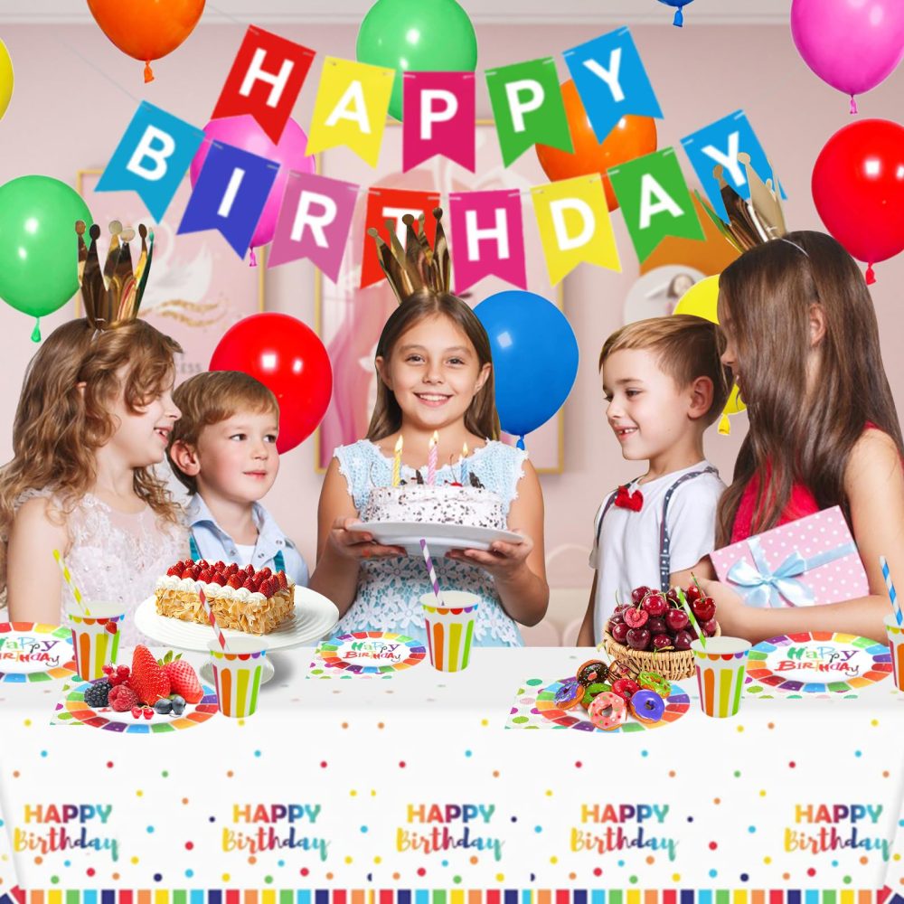 DUGEHO Birthday Party Tableware Balloon Paper Plates Kids Birthday Set Including Tablecloth Plates Cups Napkins Straws for Baby Shower Birthday Wedding Party (16 Guests) - Image 6