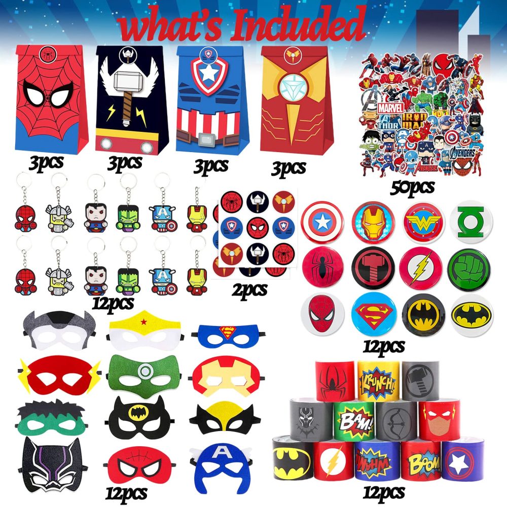 Beamely 110Pcs Avenger Party Bag Fillers for Kids Boys Girls, Superhero Theme Assorted Pinata Toys with Slap Bands Masks Stickers Keychains Gift Bags Badges Lucky Dip Prize Favours for Birthday - Image 7