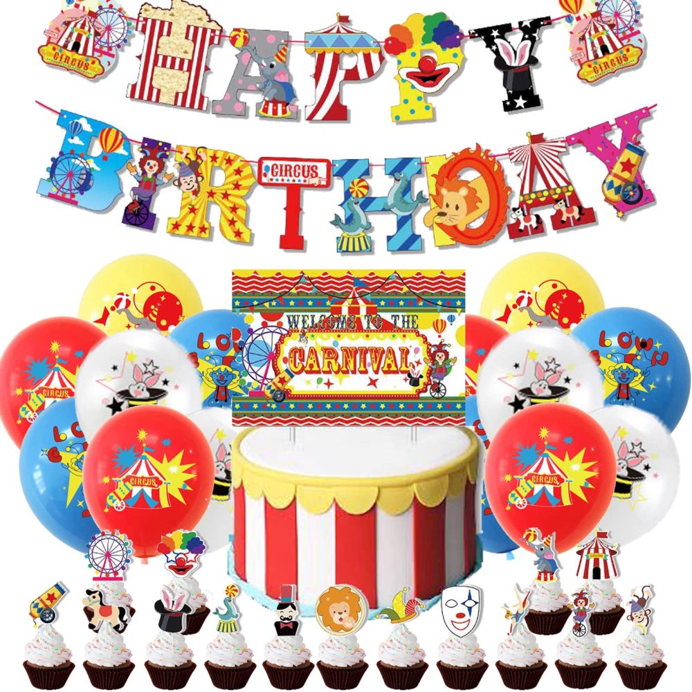 Party Supplies Circus Balloons Circus Banner Happy Birthday Circus Birthday Cake Toppers Circus Animal Balloons Birthday Carnival Circus Birthday Decorations Clown Balloon Decorations
