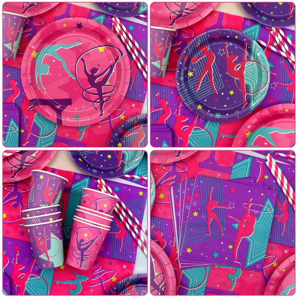Gymnastics Birthday Party Decorations, Gymnastics Happy Birthday Backdrop, Tableware, Tablecloth, Balloons, Gymnastics Birthday Party Supplies for Your Little Dance Gymnasts, Baby Shower, Serves 20 - Image 2