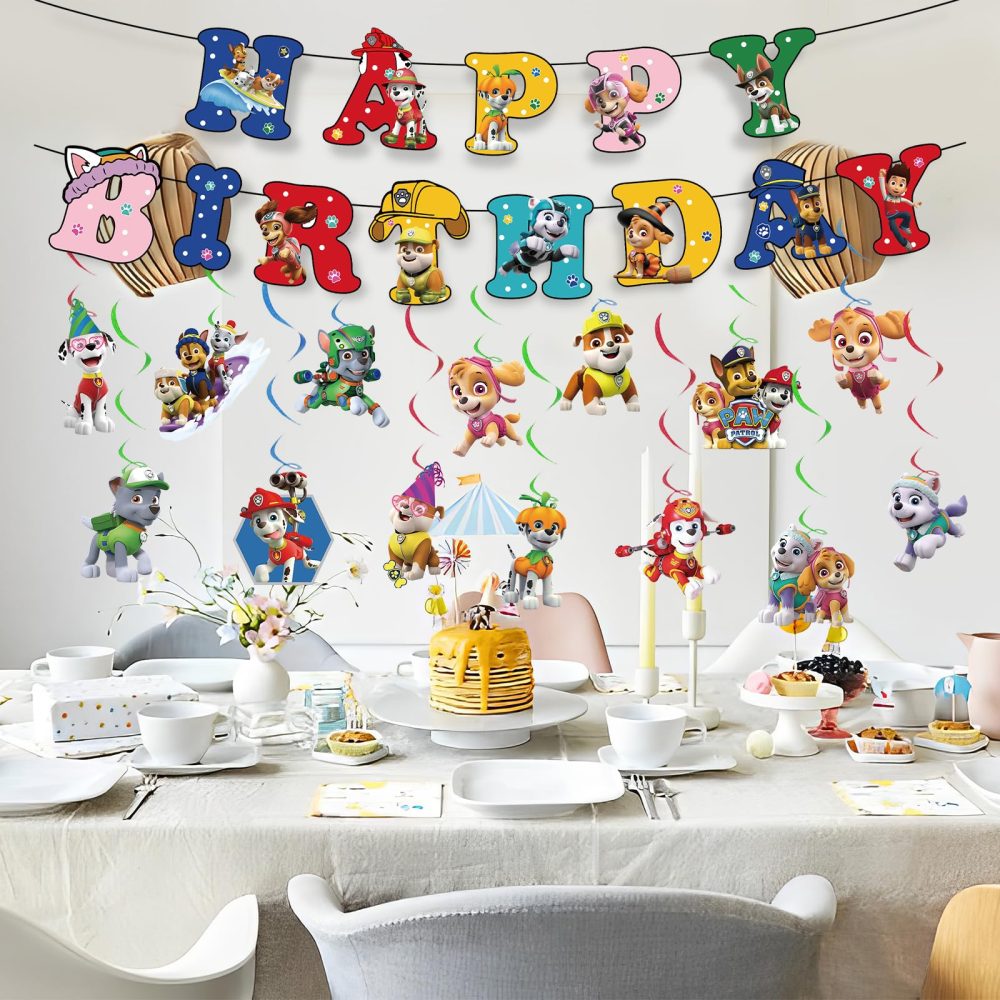 Banner5 Dog Birthday Decoration, 16PCS Bunting Garland and Hanging Decoration, Happy Birthday Banner Decorations, Theme Birthday Banner Party Decoration for Kids Birthday Party - Image 3
