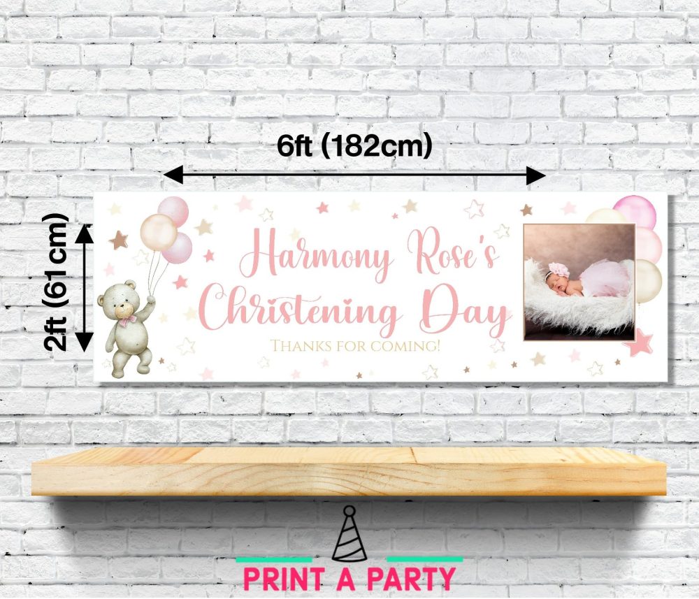 Large Personalised Banner Any Occasion Name with Photo for Men Women Boys Girls (6ftx2ft with PHOTO, Teddy Bear Pink) - Image 8