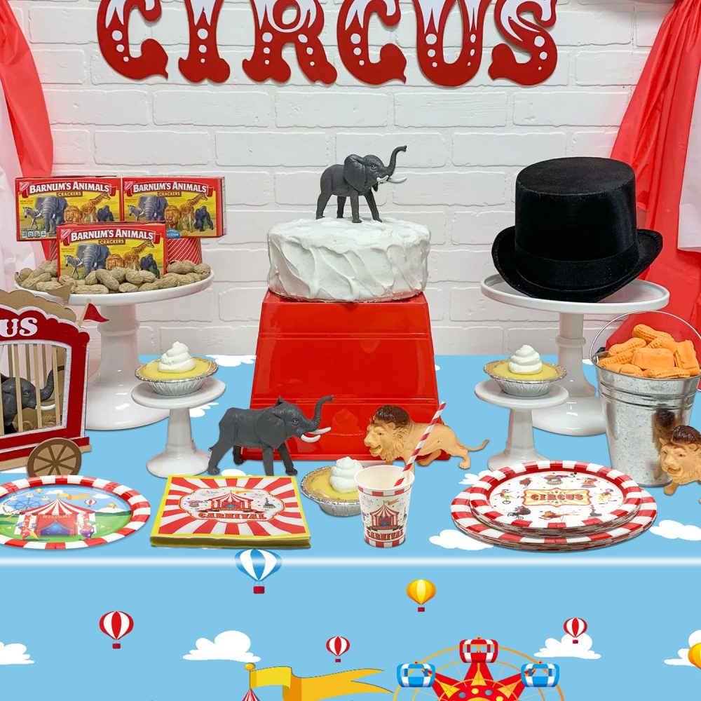 Carnival Party Supplies for 20 Decorations, Circus Tableware Set includes Carnival Paper Plates, Napkins, Welcome to Circus Tablecloth for Circus Carnival Party Decorations, Kids Birthday Party - Image 5