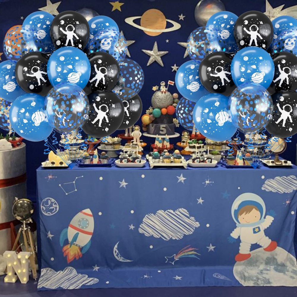 Space Party Balloons, 12 Inch Outer Space Themed Party Balloons Set Blue Black Confetti Helium Latex Balloons Astronaut Planet Balloons for Kids Boys Birthday Baby Shower Party Decoration Supplies - Image 4
