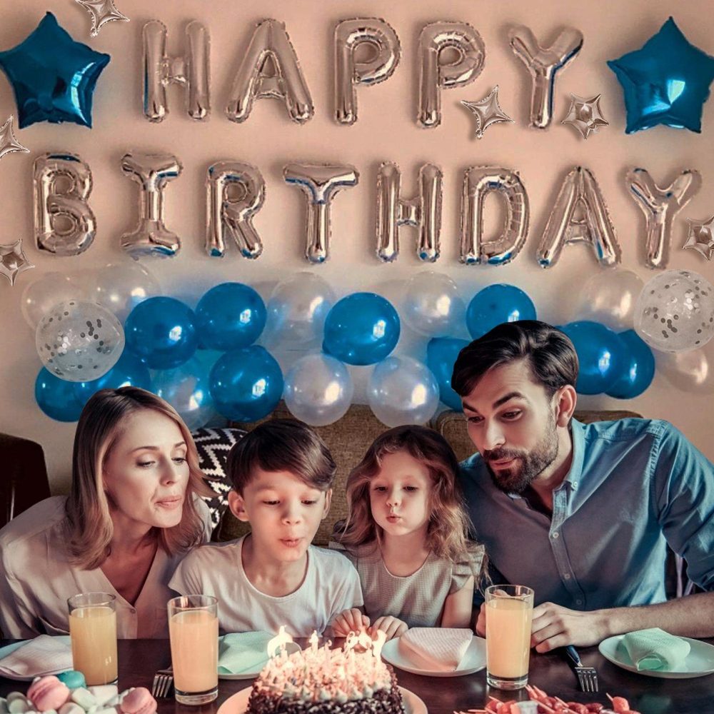 iPartycool 50Pcs Party Happy Birthday Balloons Kit, 3D Premium Reusable Aluminum Foil Letter Banner and Big Star and Latex Balloons Set for Happy Birthday Decorations and Supplies 2S-A - Image 5