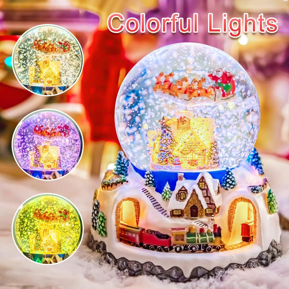 Christmas Music Box Snow Globe Gift, Musical Rotating Santa Claus with Train in Village Glitter Gifts for Wife Mom Girlfriend Daughter Son Granddaughter, Xmas Music Box Play 48 Christmas Songs - Image 6