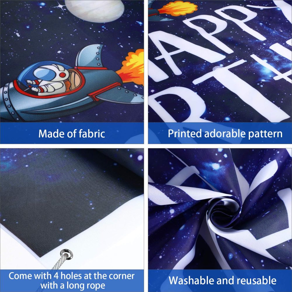 Boao Outer Space Happy Birthday Photography Background Astronaut Rocket Backdrop Banner for Children's Birthday Galaxy Planet Party Photo Booth Backdrop,White,6.1 x 3.6 Feet - Image 5