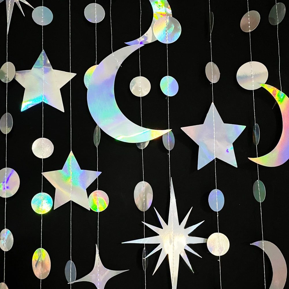 Iridescent Star Moon Circle Dot Garland Party Decoration Kit Hanging Crescent and Twinkle Little Star Streamer Bunting Banner for Kids First Birthday Ramadan EID Mubarak Baby Shower Wedding Decor - Image 7