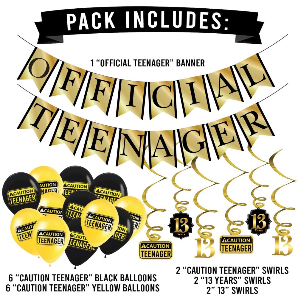Funny OFFICIAL TEENAGER 13th Birthday Party Pack - Gold & Black 13th Birthday Party Supplies, Decorations and Favors - Image 2