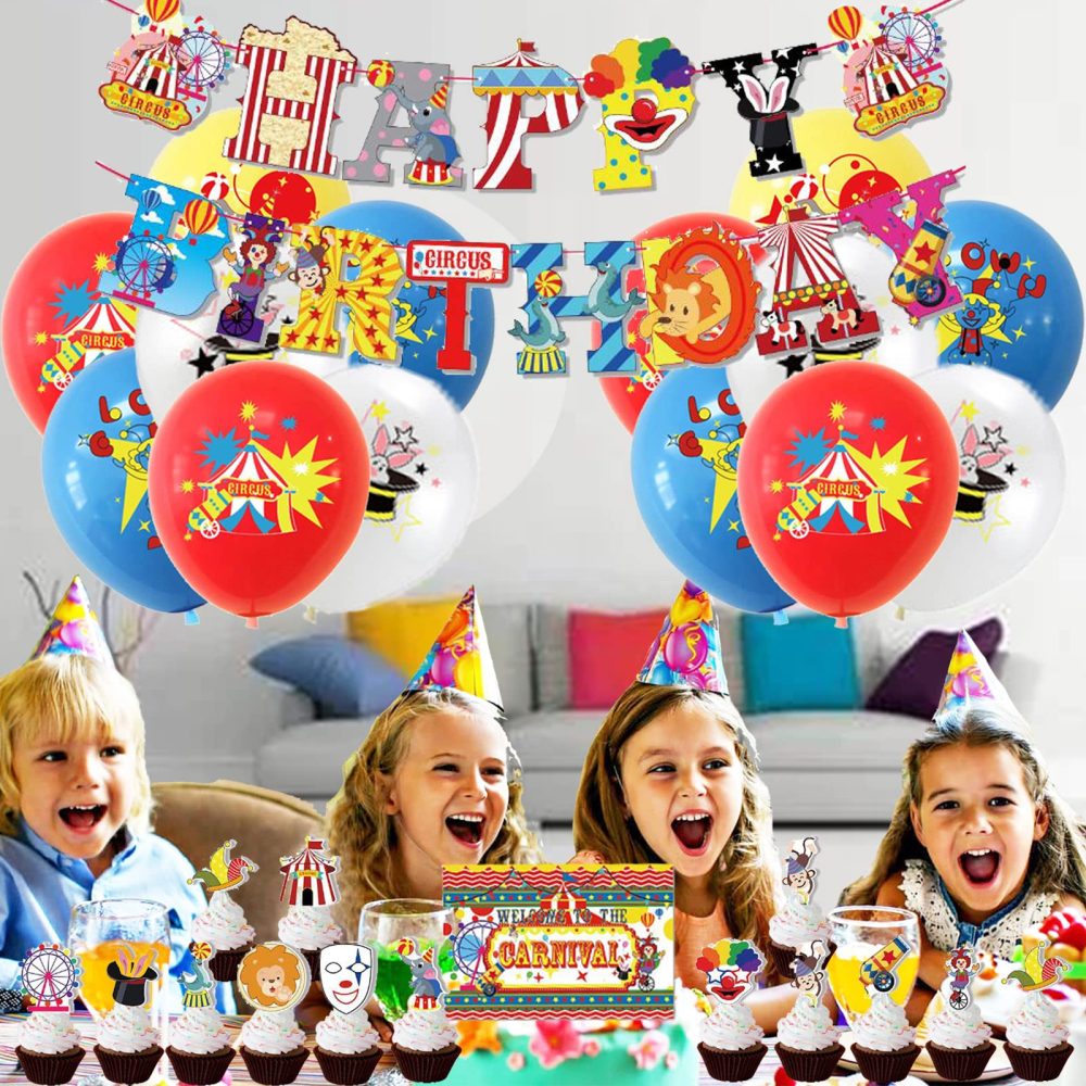 Party Supplies Circus Balloons Circus Banner Happy Birthday Circus Birthday Cake Toppers Circus Animal Balloons Birthday Carnival Circus Birthday Decorations Clown Balloon Decorations - Image 2
