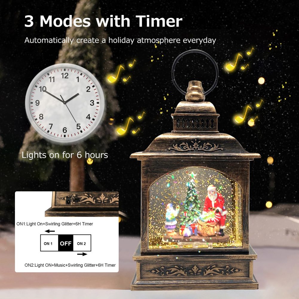 Marsyu Christmas Lantern Musical Christmas Snow Globes USB&Battery Powered Rotating Glittering Water Lanterns with Timer Vintage Christmas Decorations Home Décor Gifts (Santa Tree Little Girl Scene) - Image 6