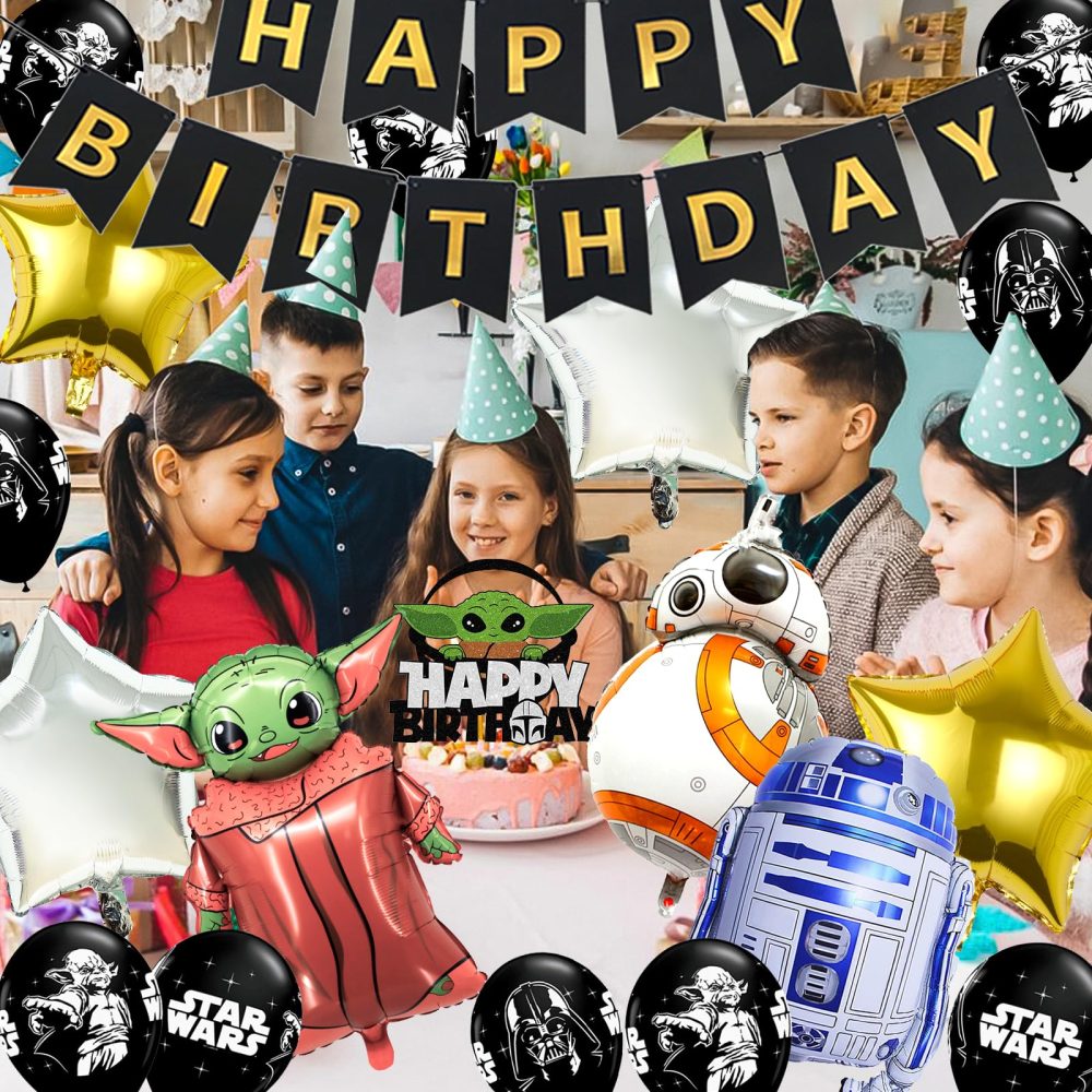 21PCS S-tar Wars Party Balloons, Cartoon Yoda Foil Balloons Wars Theme Birthday Party Decorations Set with Banner Cake Toppers Latex Balloons, Wars Birthday Party Supplies for Kids Boys Girls - Image 4