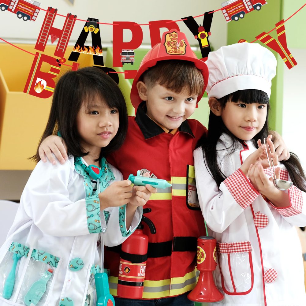 Fire Truck Happy Birthday Banner Sign, Fire Engine Rescue Birthday Bunting Banner Flag Garland for Kids Boys Fire Truck Birthday Party Carnival Party Decorations Supplies - Image 2