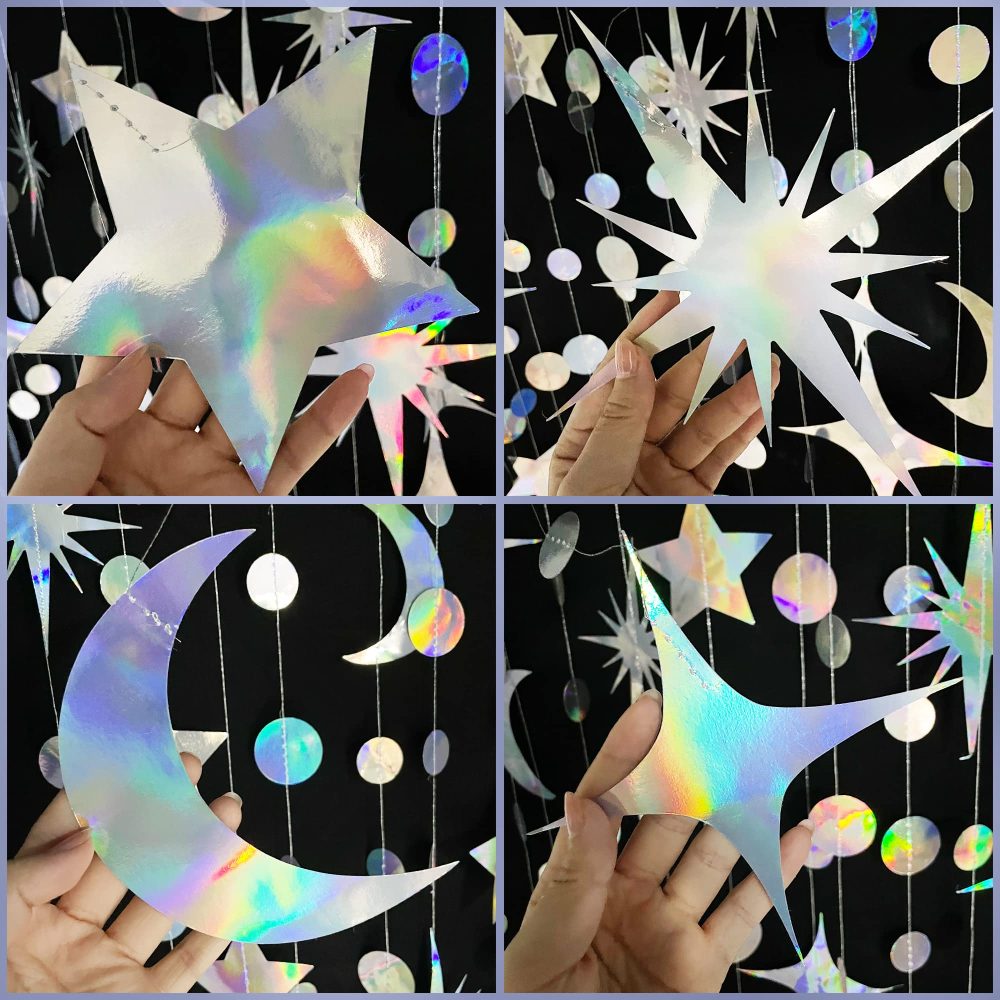 Iridescent Star Moon Circle Dot Garland Party Decoration Kit Hanging Crescent and Twinkle Little Star Streamer Bunting Banner for Kids First Birthday Ramadan EID Mubarak Baby Shower Wedding Decor - Image 8