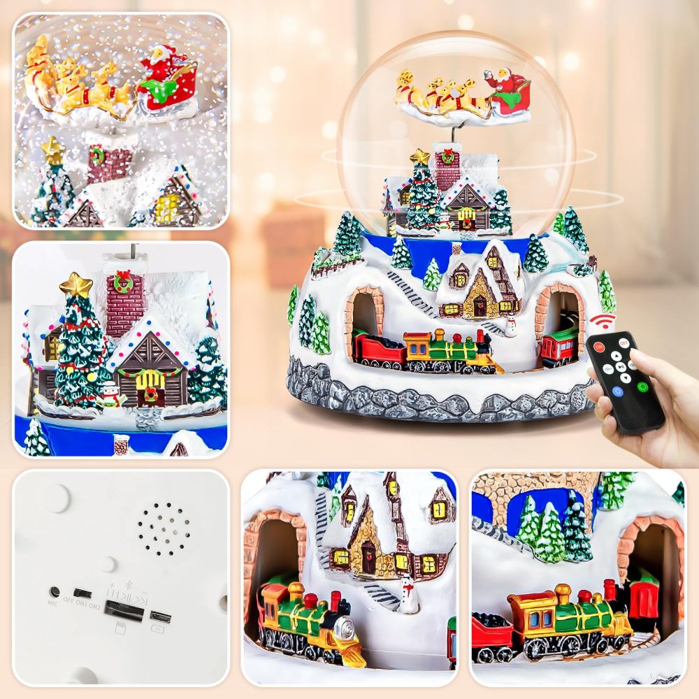 Christmas Music Box Snow Globe Gift, Musical Rotating Santa Claus with Train in Village Glitter Gifts for Wife Mom Girlfriend Daughter Son Granddaughter, Xmas Music Box Play 48 Christmas Songs - Image 2