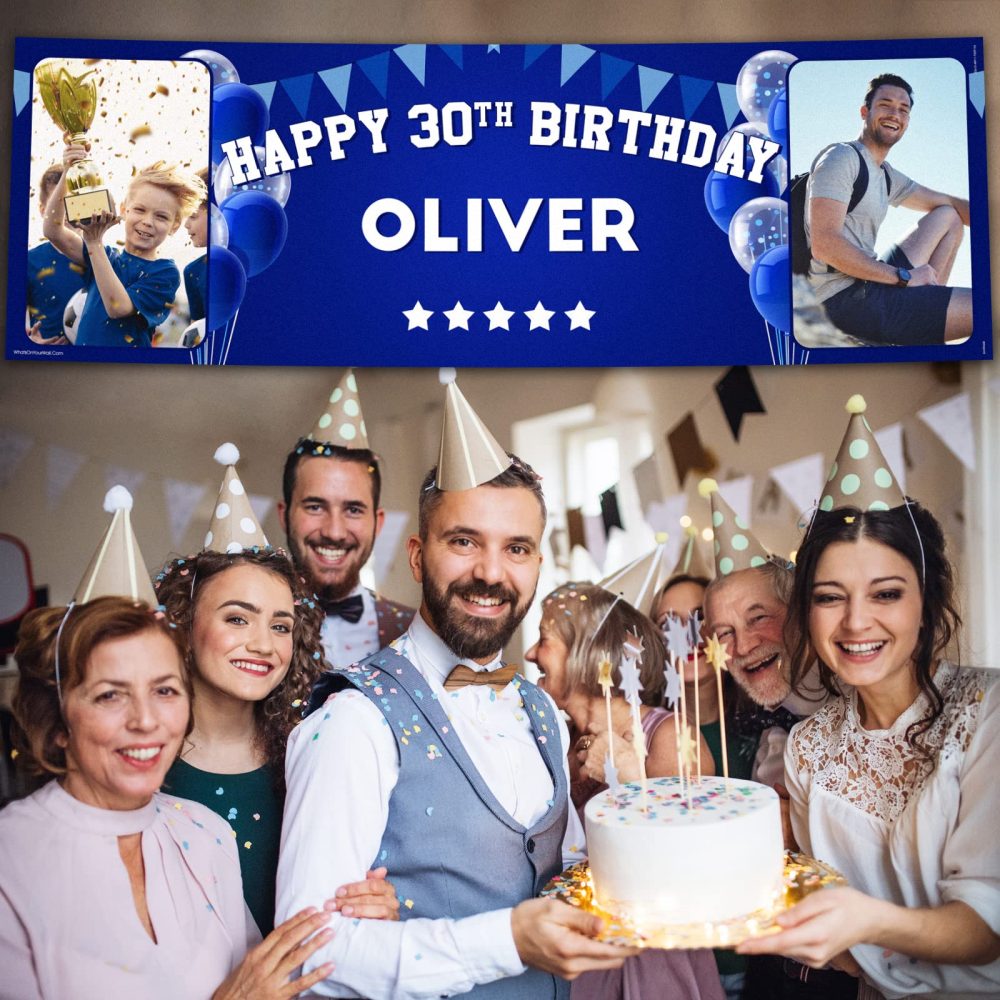 1 x 6FT Large Banner | Happy Birthday Personalised Photo Birthday Banners | 21st 50th 60th 40th 16th 70th 30th 80 18th | Birthday Decorations for him | Birthday Banners for him | Blue - Image 5