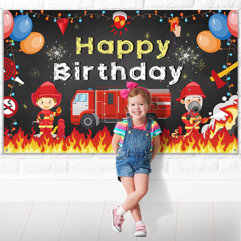 Firetruck Birthday Party Supplies Decorations Firetruck Theme Backdrop Background Banner for Boys Girls Birthday Party Favor Fireman Firefighter Red Firetruck Kids Party Photo Booth Cake Table Decor - Image 5