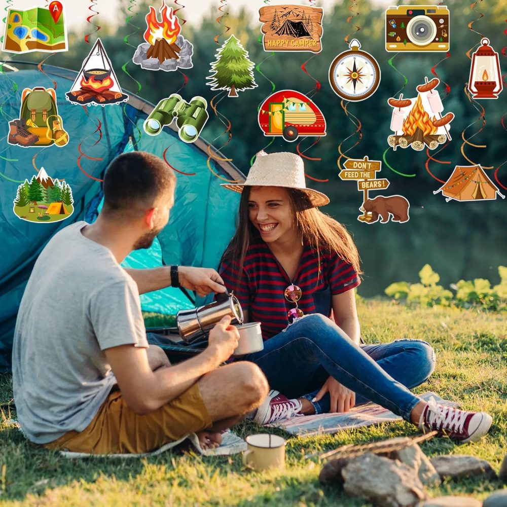 36 Pieces Happy Camper Party Hanging Swirls, Camping Themed Party Swirls Streamers Camping Adventure Bears Tent Sign Party Birthday Decor for Boys Girls Kids Baby Shower Indoor Outdoor Decorations - Image 2