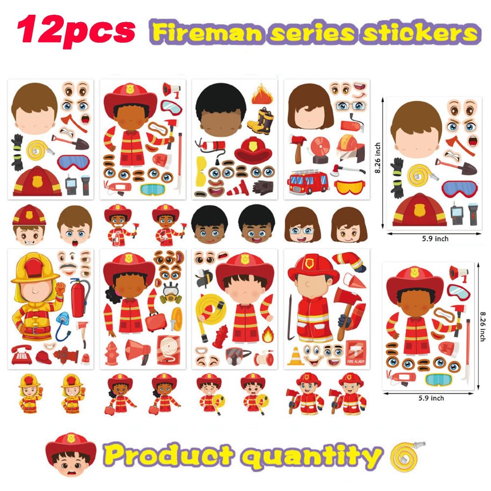 HEMYTAP 98Pcs Firefighter Party Favors for Kids, Fire Truck Themed Birthday Supplies Decorations Include Slap Bracelets, Keychains, Make a Firefighter Stickers, Temporary Tattoos and Vinyl Stickers - Image 5