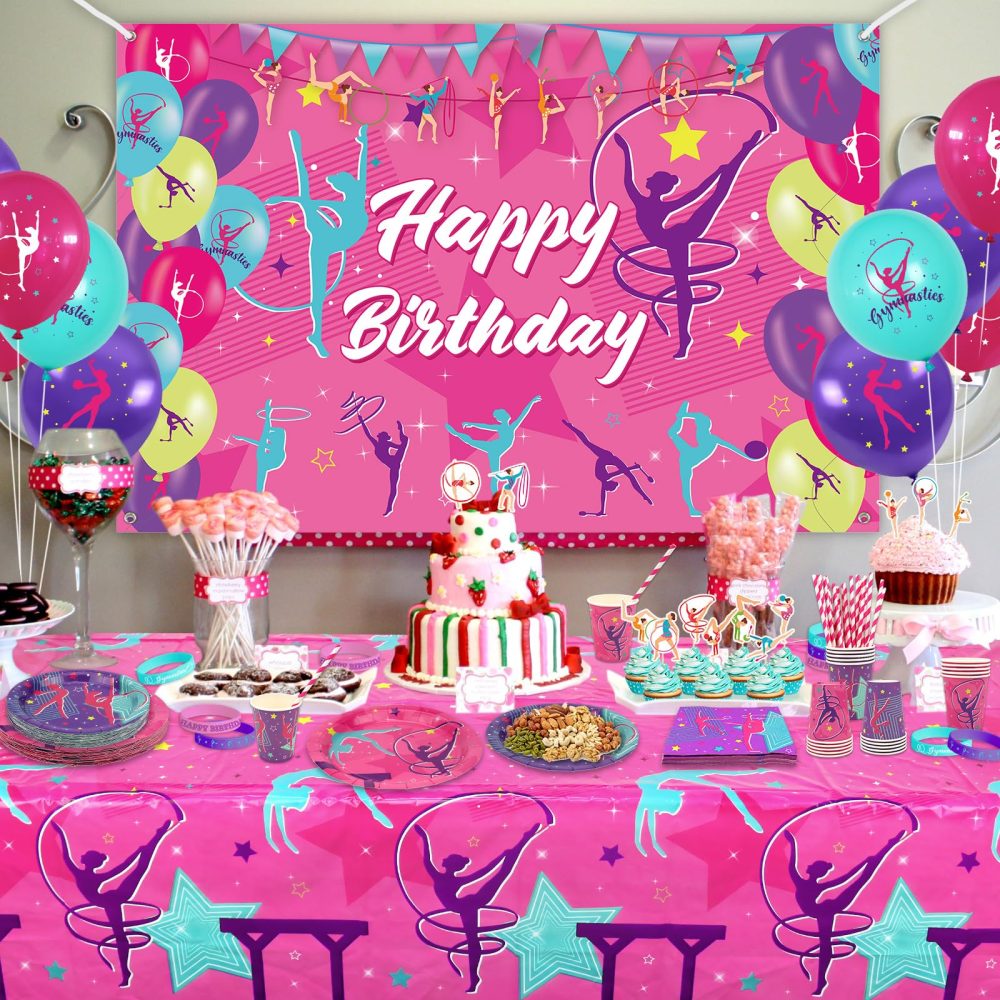 Gymnastics Birthday Party Decorations, Gymnastics Happy Birthday Backdrop, Tableware, Tablecloth, Balloons, Gymnastics Birthday Party Supplies for Your Little Dance Gymnasts, Baby Shower, Serves 20 - Image 6