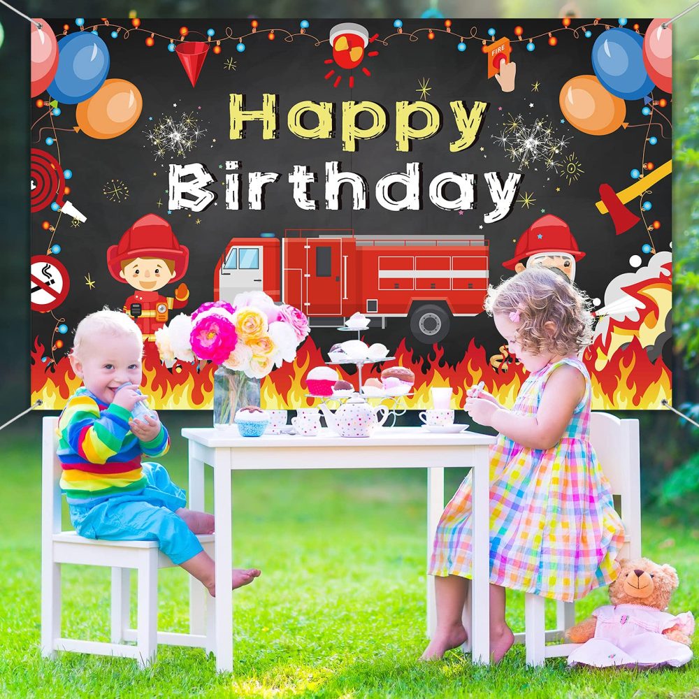Firetruck Birthday Party Supplies Decorations Firetruck Theme Backdrop Background Banner for Boys Girls Birthday Party Favor Fireman Firefighter Red Firetruck Kids Party Photo Booth Cake Table Decor - Image 2
