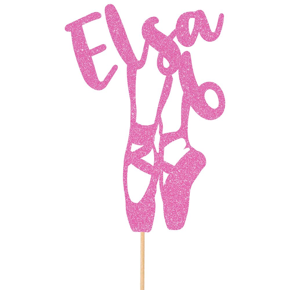 Personalised Ballet Dance Happy Birthday Glitter Topper by Cakeshop | Custom Colour Any Name/Age Ballerina Gymnastic Cake Decoration for 4th 5th 6th 7th 8th 9th 10th 11th 12th 16th 18th Baby Pink