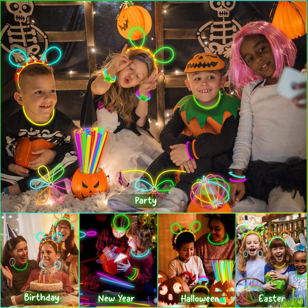DELEE 164PCS Glow Sticks, Glowsticks Party Pack,Glow in Dark Party Supplies,with Bracelet Butterfly Connectors,Flower,Glow Neon Necklaces for Kids Party Festival,Halloween Decoration - Image 2
