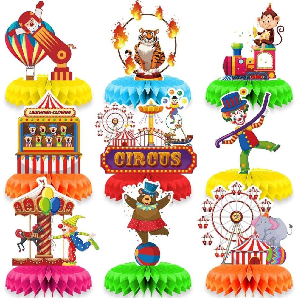 INRUI 9 Pieces Circus Carnival Honeycomb Centrepieces Circus Themed Party Decorations Carnival Party Table Toppers Supplies