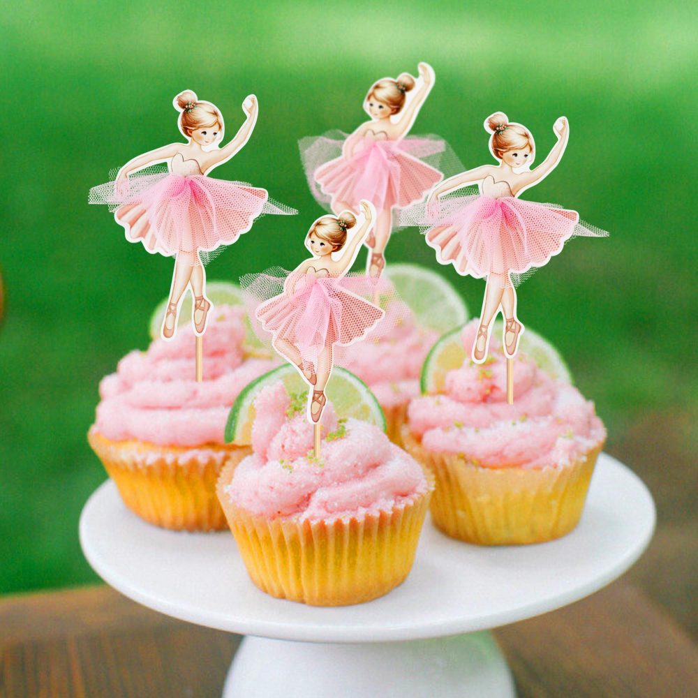 24 Pcs Ballerina Cupcake Toppers Pink Ballet Girl Cupcake Toppers Ballet Cupcake Decoration Picks for Ballerina Theme Baby Shower Birthday Party Cake Decoration Supplies - Image 6