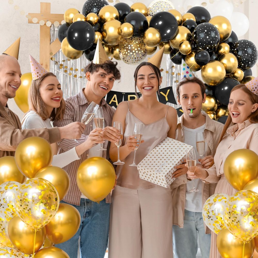 WenYa Black Gold Birthday Balloons Set, Birthday Party Balloons Kit, Black Gold Balloons for Women Men Boys Girls Birthday Party Decoration, Wedding, Graduation, Anniversary, Retirement, New Year - Image 6