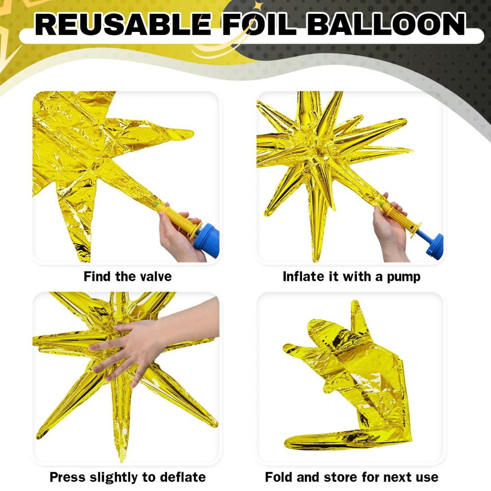 12PCS Gold Star Balloons, Gold Explosion Star Balloons Aluminum Foil Balloons Spike Balloons for Birthday, Baby Shower, Bachelorette Party, Disco Party Decorations Supplies - Image 2