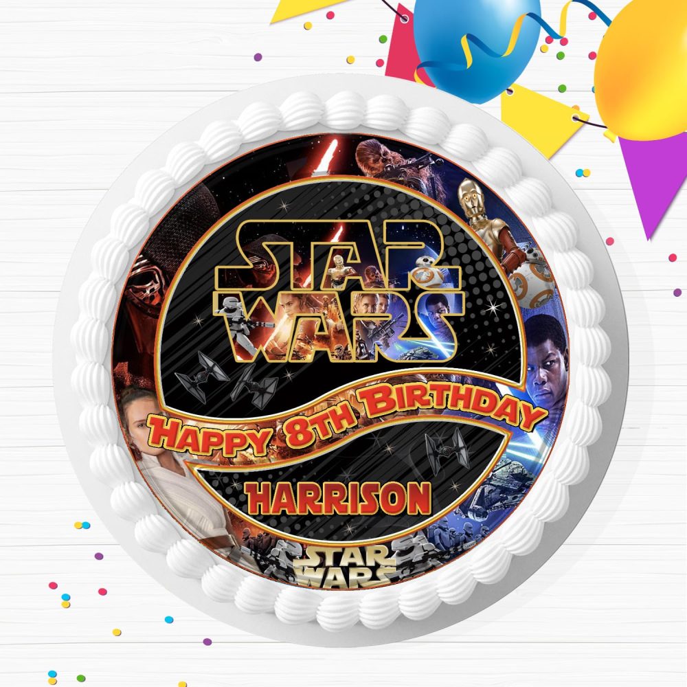 STAR WARS BIRTHDAY PERSONALISED EDIBLE ICING SHEET 7.5 INCH CAKE TOPPER D752 - Image 3