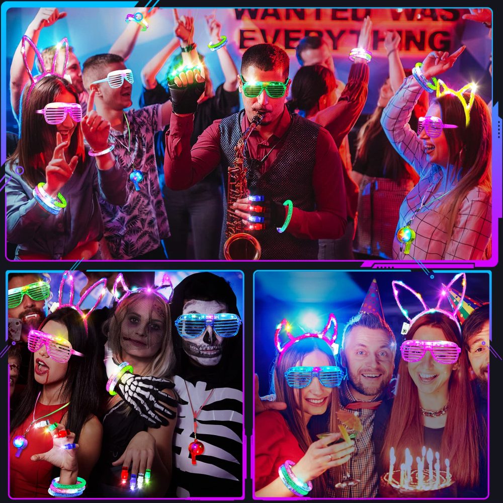 Light Up Toys Party Bag Fillers for Kids - Glow Party Supplies 65 Pack Led Birthday Party Favors for Kids Boys Girls, 5 Light Up Glasses 10 Bracelets 5 Flashing Headbands 5 Necklaces 40 Finger Lights - Image 4