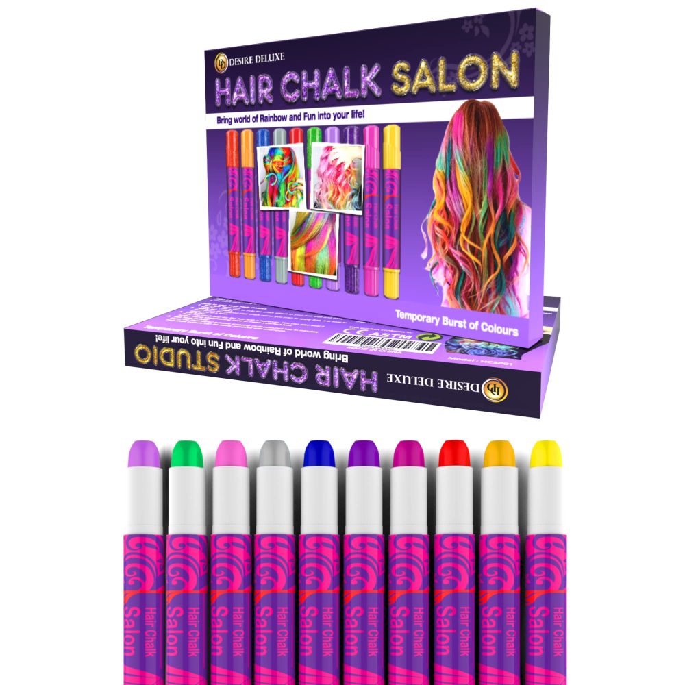 Desire Deluxe Hair Chalk Gift for Girls - 10 Temporary Non-Toxic Easy Washable Hair Dye Colourful, Metallic, Glitter Pens - Great Games Birthday Girls - Image 7
