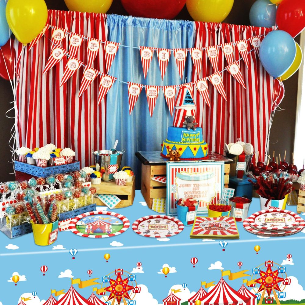 Carnival Party Supplies for 20 Decorations, Circus Tableware Set includes Carnival Paper Plates, Napkins, Welcome to Circus Tablecloth for Circus Carnival Party Decorations, Kids Birthday Party - Image 4