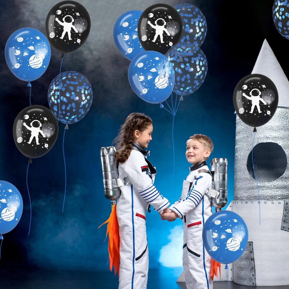 Space Party Balloons, 12 Inch Outer Space Themed Party Balloons Set Blue Black Confetti Helium Latex Balloons Astronaut Planet Balloons for Kids Boys Birthday Baby Shower Party Decoration Supplies - Image 5