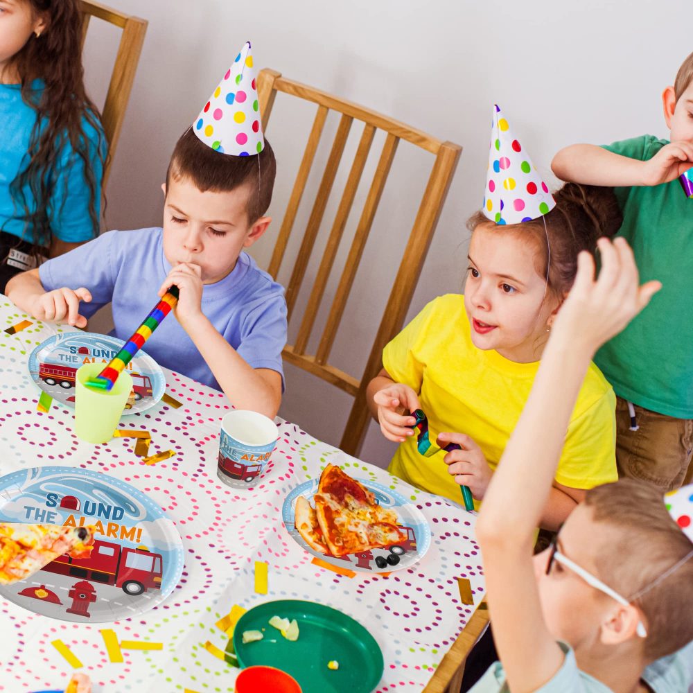 Firetruck Birthday Decorations (Serves 24) Dinner Plates, Dessert Plates, Cups, Napkins. Firefighter Birthday Party Supplies for Kids, Boys, Girls and More - Image 3