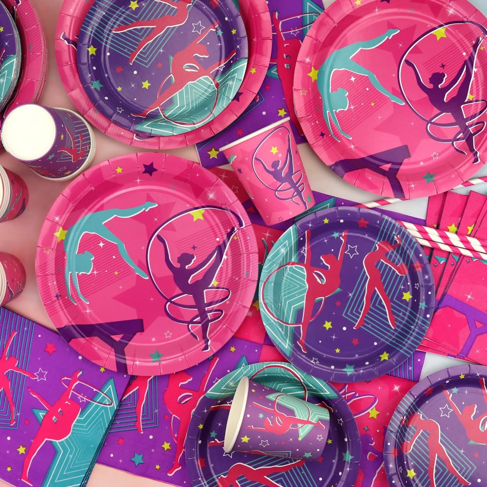 Gymnastics Birthday Party Decorations, Gymnastics Happy Birthday Backdrop, Tableware, Tablecloth, Balloons, Gymnastics Birthday Party Supplies for Your Little Dance Gymnasts, Baby Shower, Serves 20 - Image 3