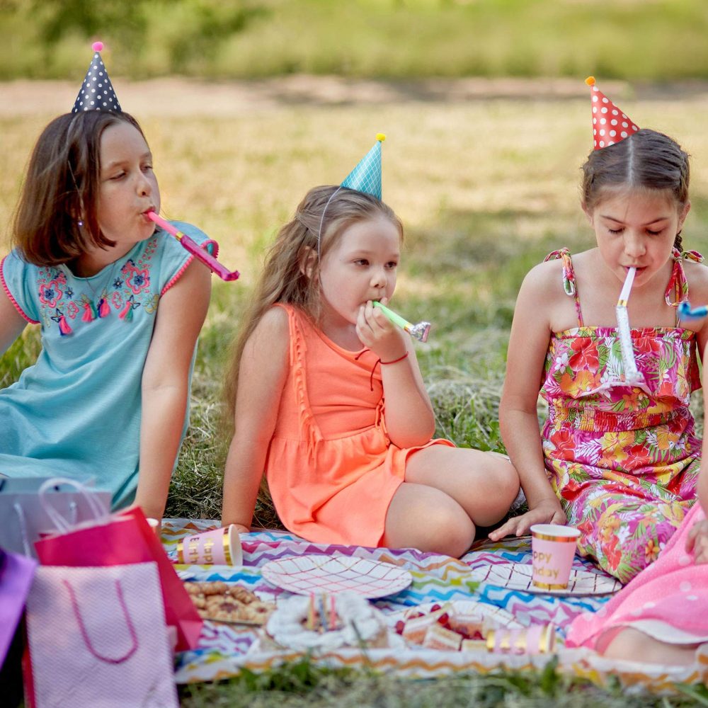 FRIUSATE 38 Pack Party Hats Set, 11PCS Birthday Party Cone Hats Lovely Crown with Pom Poms, 15PCS Colorful Party Blowouts, 12PCS Tassel Blowouts, Birthday Party Hat Decorations for Kids Adults - Image 5