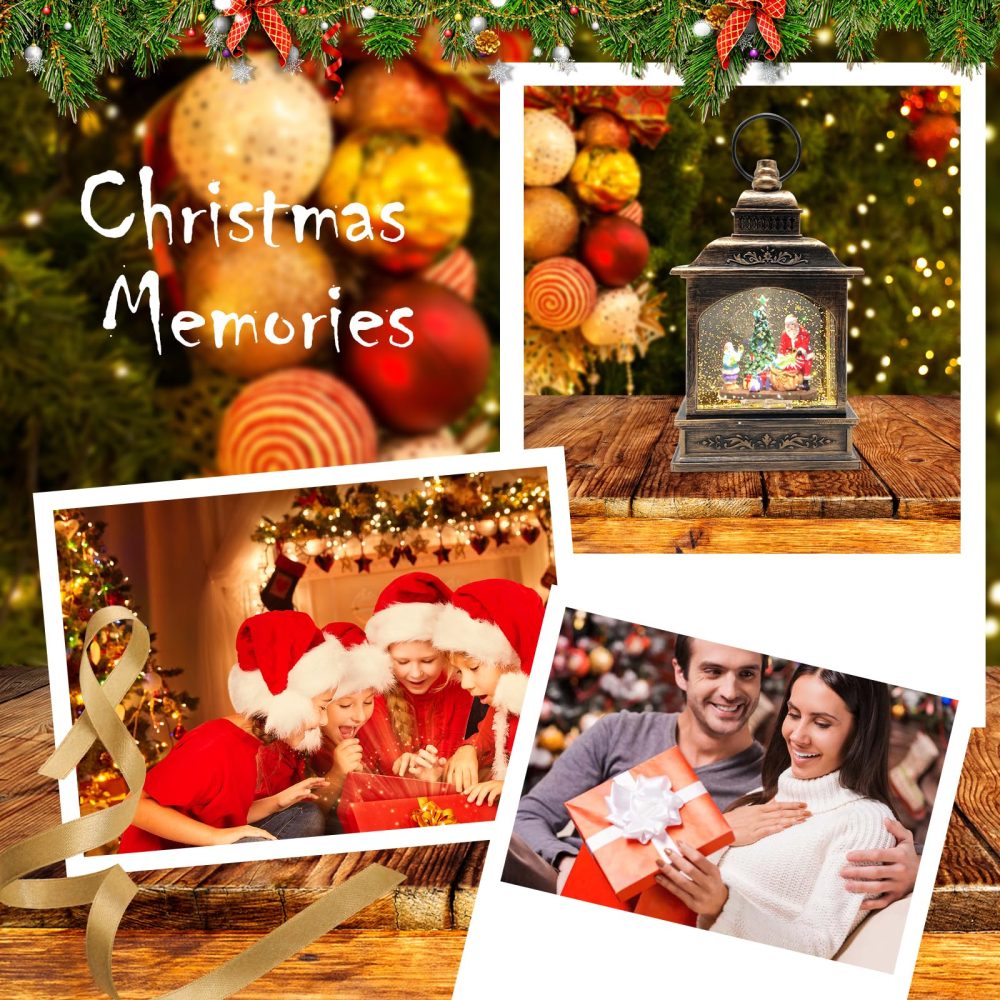 Marsyu Christmas Lantern Musical Christmas Snow Globes USB&Battery Powered Rotating Glittering Water Lanterns with Timer Vintage Christmas Decorations Home Décor Gifts (Santa Tree Little Girl Scene) - Image 2