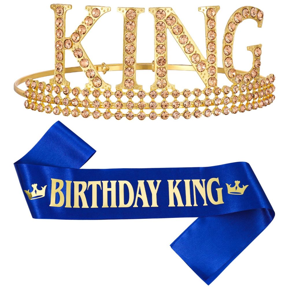 Popuppe 2 Pcs Birthday King Crown Birthday Boy Sash Adjustable Birthday King Crown Happy Birthday King Happy Birthday Party Supplies for Boys and Teens