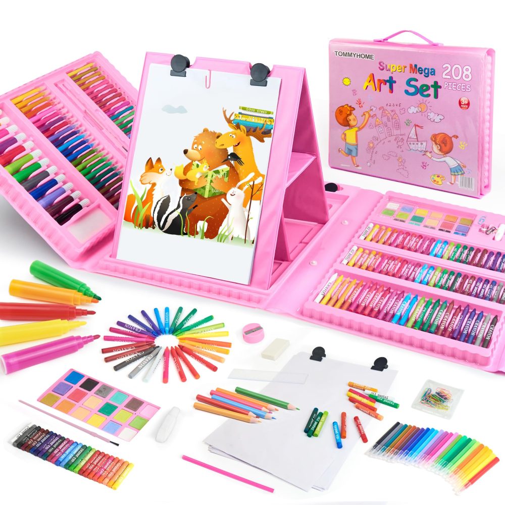 TOMMYHOME Drawing Kit 208PCS Deluxe Colouring Art Set for Kids 6-12 Drawing & Painting Set with Watercolour Drawing Colouring Pencils for Children Kid Girls Boys