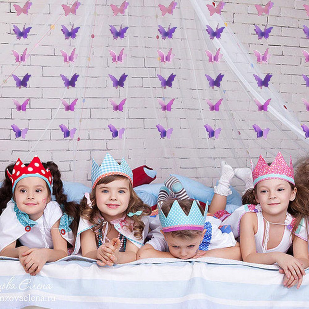 Butterfly Party Decorations, 3D Butterfly Banner Paper Garland for Wedding Birthday New Year's Annual School Decoration, Baby Shower, Gradient Pink Butterfly Streamers 2.8m (purple) - Image 2