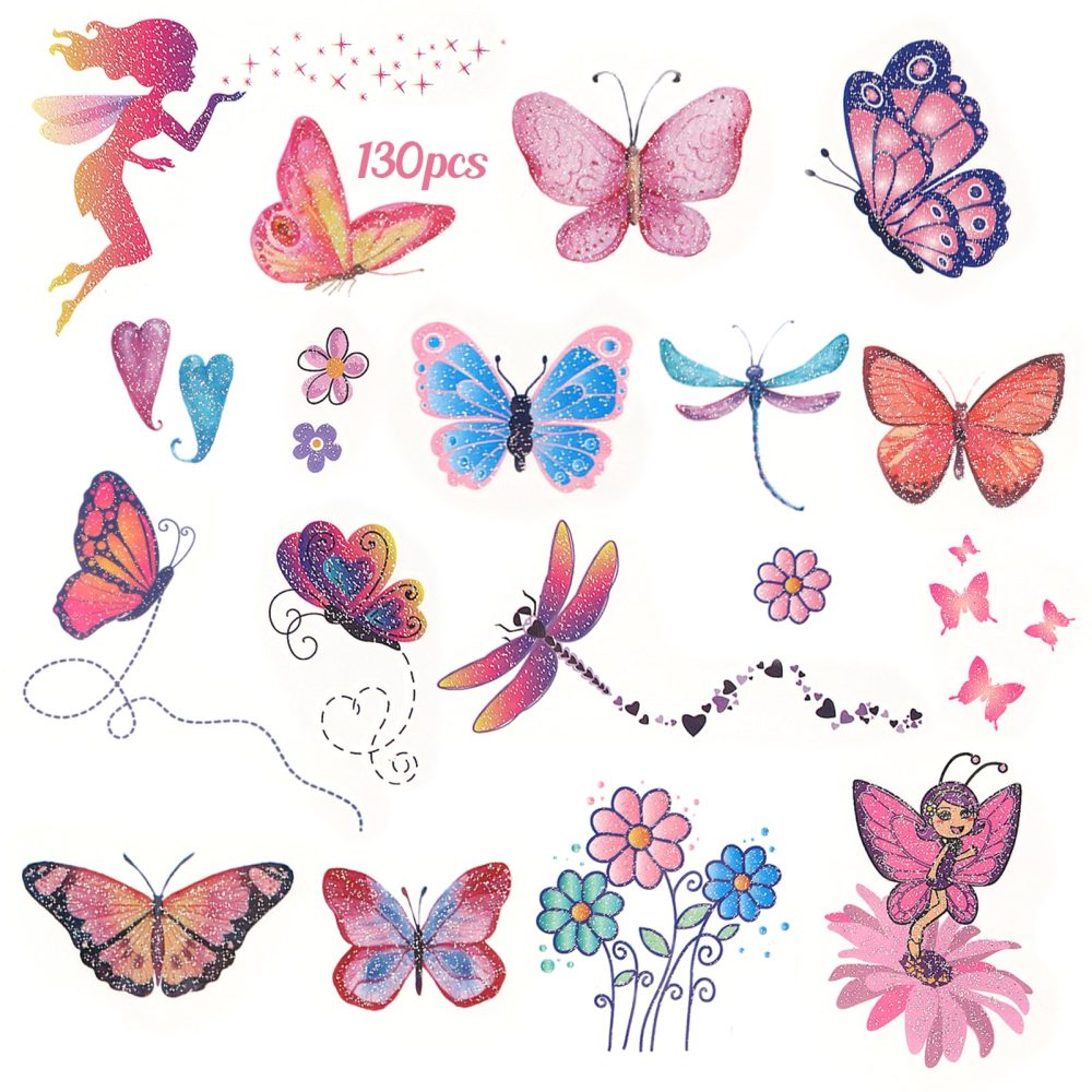130 Styles Butterfly Temporary Tattoos, 12 Sheets Glitter Butterfly Stickers Waterproof Removable Butterfly Tattoos Butterfly Favours Party Bag Fillers for Girls Kids Children Birthday Party Carnival